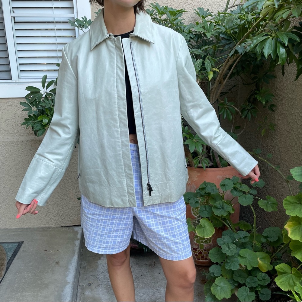 Vintage greenish/gray Calvin Klein distressed leather jacket
